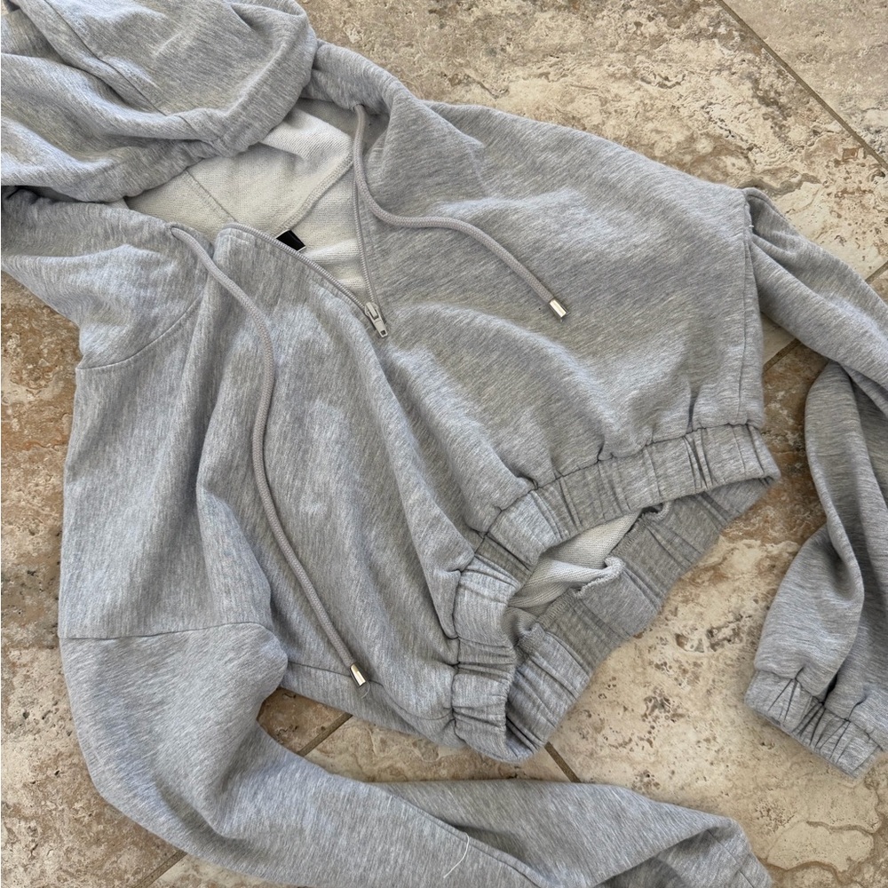 Gray Cropped Hoodie